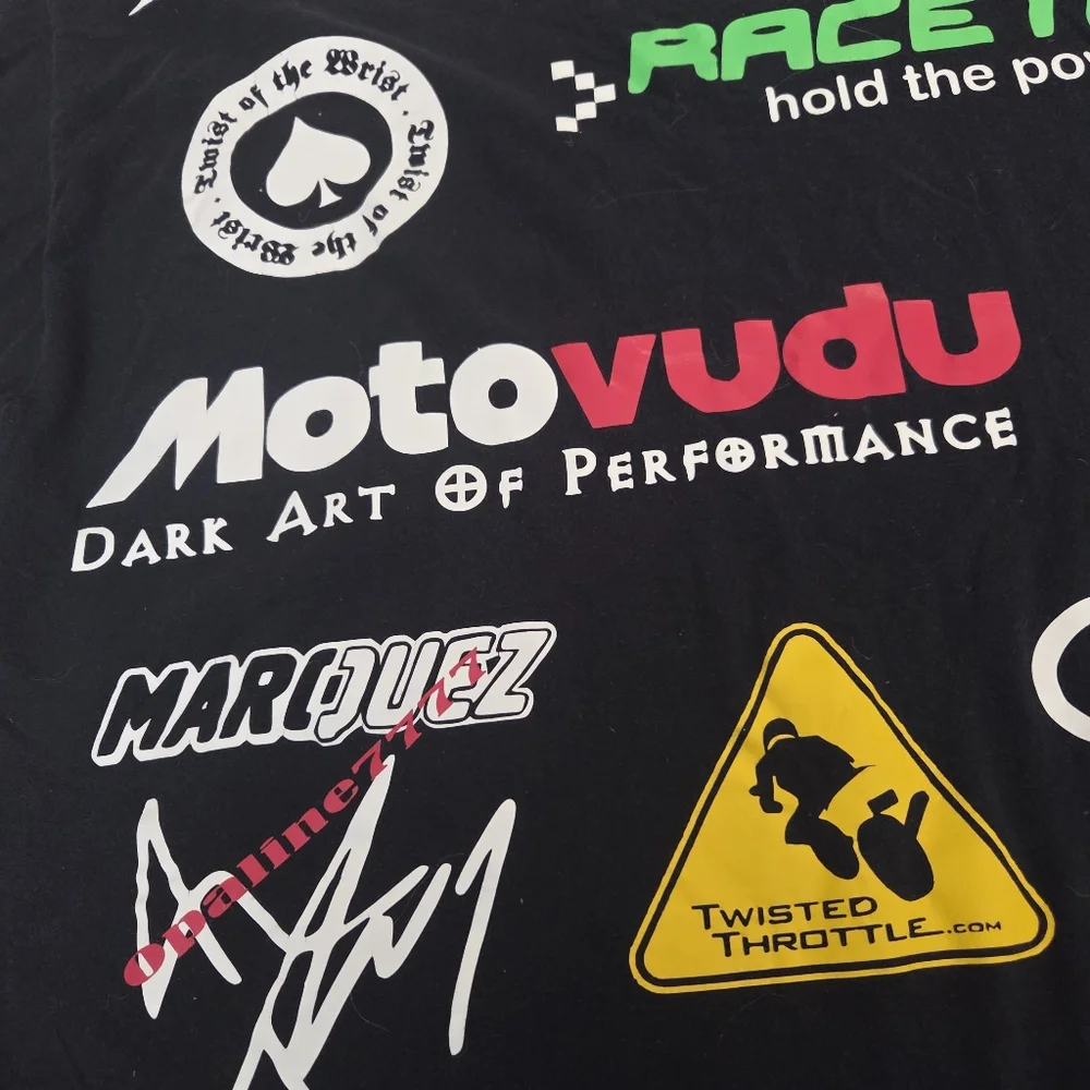 Y2K Motorsport Racing Tshirt All Over Sponser Graphics Kawasaki Shoei Skully 2XL